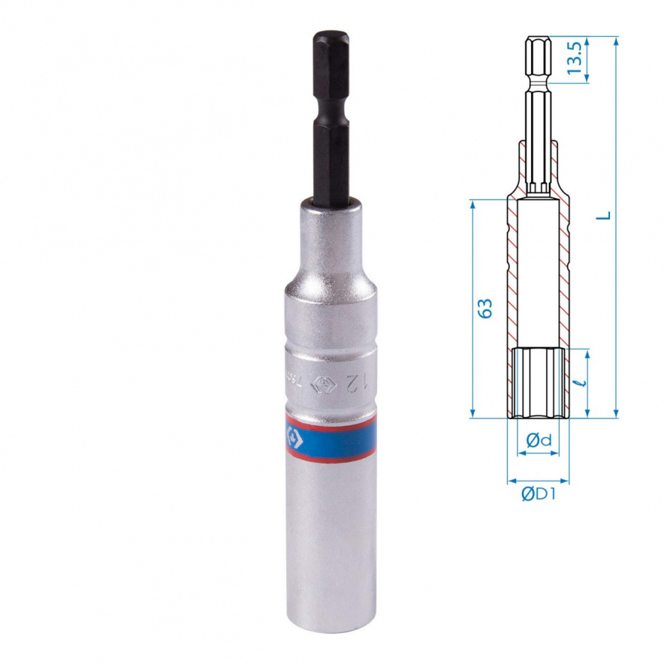 Головка для шуруповерта шестигранная 1/4", 12 мм, L = 110 мм KING TONY 76C1112M