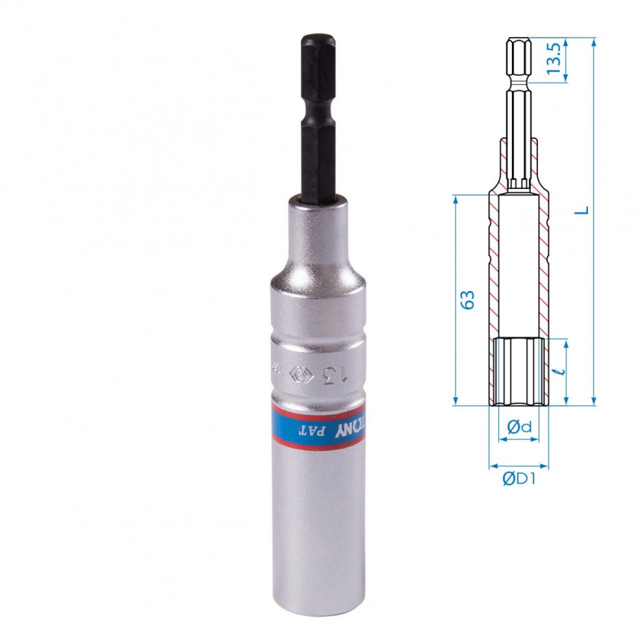 Головка для шуруповерта шестигранная 1/4", 13 мм, L = 110 мм KING TONY 76C1113M