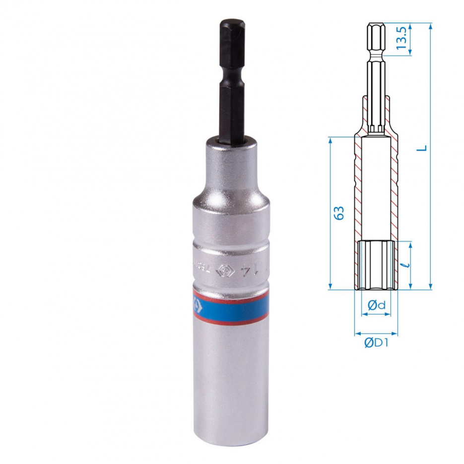 Головка для шуруповерта шестигранная 1/4", 14 мм, L = 110 мм KING TONY 76C1114M